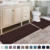 imageHVERSAILTEX Navy Blue Bathroom Rugs 2 Piece Bath Mat Set SlipResistant Extra Absorbent Soft and Fluffy Striped Chenille Bath Rugs Floor Mats Dry Fast Machine Washable 20quot x 32quot17quot x 24quotChocolate