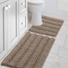 imageHVERSAILTEX Navy Blue Bathroom Rugs 2 Piece Bath Mat Set SlipResistant Extra Absorbent Soft and Fluffy Striped Chenille Bath Rugs Floor Mats Dry Fast Machine Washable 20quot x 32quot17quot x 24quotTaupe Brown