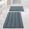imageHVERSAILTEX Navy Blue Bathroom Rugs 2 Piece Bath Mat Set SlipResistant Extra Absorbent Soft and Fluffy Striped Chenille Bath Rugs Floor Mats Dry Fast Machine Washable 20quot x 32quot17quot x 24quotStone Blue