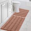 imageHVERSAILTEX Navy Blue Bathroom Rugs 2 Piece Bath Mat Set SlipResistant Extra Absorbent Soft and Fluffy Striped Chenille Bath Rugs Floor Mats Dry Fast Machine Washable 20quot x 32quot17quot x 24quotMuted Clay