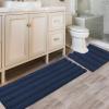 imageHVERSAILTEX Navy Blue Bathroom Rugs 2 Piece Bath Mat Set SlipResistant Extra Absorbent Soft and Fluffy Striped Chenille Bath Rugs Floor Mats Dry Fast Machine Washable 20quot x 32quot17quot x 24quotNavy