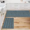 imageHVERSAILTEX Navy Blue Bathroom Rugs 2 Piece Bath Mat Set SlipResistant Extra Absorbent Soft and Fluffy Striped Chenille Bath Rugs Floor Mats Dry Fast Machine Washable 20quot x 32quot17quot x 24quotStone Blue