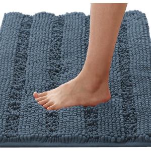imageHVERSAILTEX Navy Blue Bathroom Rugs 2 Piece Bath Mat Set SlipResistant Extra Absorbent Soft and Fluffy Striped Chenille Bath Rugs Floor Mats Dry Fast Machine Washable 20quot x 32quot17quot x 24quotBlue Indigo