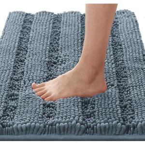imageHVERSAILTEX Navy Blue Bathroom Rugs 2 Piece Bath Mat Set SlipResistant Extra Absorbent Soft and Fluffy Striped Chenille Bath Rugs Floor Mats Dry Fast Machine Washable 20quot x 32quot17quot x 24quotStone Blue