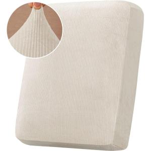 image:imageHVERSAILTEX Velvet Stretch Couch Cushion Cover Plush Cushion Slipcover for Chair Loveseat Sofa Cushion Furniture Protector Seat Cushion Sofa Cover 3 Piece XL Sofa Cushion Covers TaupeStriped Ivory