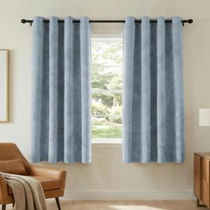 image:imageHVERSAILTEX Velvet 100 Blackout Curtains for Living Room Full Light Blocking Curtains Thermal Insulated Room Window Drapes Soft Luxury Curtains Grommet Top 2 Panels 55 W x 84 L Glacier GrayStone Blue