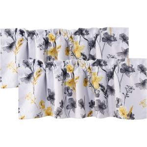image:imageHVERSAILTEX 100 Blackout Curtains for Bedroom Cattleya Floral Printed Drapes 63 Inches Long Leah Floral Pattern Full Light Blocking Drapes with Black Liner Rod Pocket 2 Panels GreyBlueGreyYellow