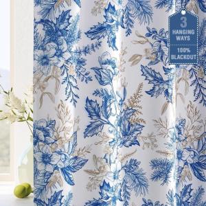 image:imageHVERSAILTEX Blackout Curtains 84 Inch Length 2 Panels Set Floral Print Curtain Drapes for Living Room Thermal Insulated Grommet Window Curtains for Bedroom  Traditional Floral in Sage and BrownFloral in Blue and Wheat