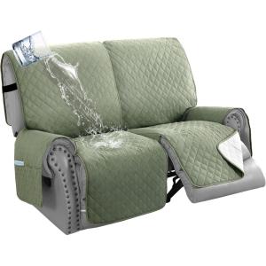 image:imageHVERSAILTEX 100 Waterproof Loveseat Recliner Cover with Center Console Anti Slip Reclining Loveseat Cover with Adjustable Elastic Straps Recliner Loveseat with Console Rocket GrayPale Aqua
