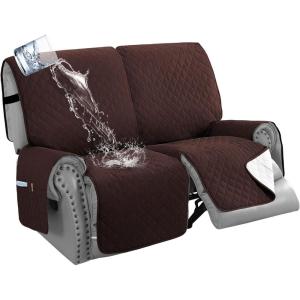 image:imageHVERSAILTEX 100 Waterproof Loveseat Recliner Cover with Center Console Anti Slip Reclining Loveseat Cover with Adjustable Elastic Straps Recliner Loveseat with Console Rocket GrayChocolate