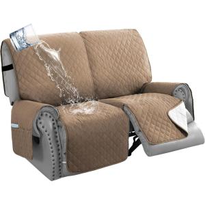 image:imageHVERSAILTEX 100 Waterproof Loveseat Recliner Cover with Center Console Anti Slip Reclining Loveseat Cover with Adjustable Elastic Straps Recliner Loveseat with Console Rocket GrayFrench Oak