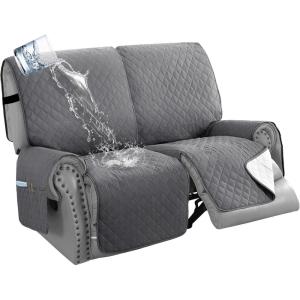 image:imageHVERSAILTEX 100 Waterproof Loveseat Recliner Cover with Center Console Anti Slip Reclining Loveseat Cover with Adjustable Elastic Straps Recliner Loveseat with Console Rocket GrayRocket Gray