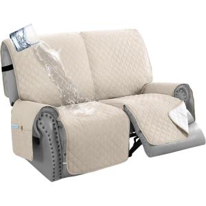 image:imageHVERSAILTEX 100 Waterproof Loveseat Recliner Cover with Center Console Anti Slip Reclining Loveseat Cover with Adjustable Elastic Straps Recliner Loveseat with Console Rocket GrayCoconut Milk