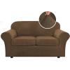 image:imageHVERSAILTEX Real Velvet Plush 3 Piece Stretch Sofa Covers Couch Covers for 2 Cushion Couch Loveseat Covers Width Up to 72 Inch Feature Thick Soft Stay in Place Medium Sofa CamelBronze Brown