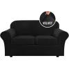 image:imageHVERSAILTEX Real Velvet Plush 3 Piece Stretch Sofa Covers Couch Covers for 2 Cushion Couch Loveseat Covers Width Up to 72 Inch Feature Thick Soft Stay in Place Medium Sofa CamelJet Black