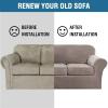 image:imageHVERSAILTEX Real Velvet Plush 3 Piece Stretch Sofa Covers Couch Covers for 2 Cushion Couch Loveseat Covers Width Up to 72 Inch Feature Thick Soft Stay in Place Medium Sofa CamelTaupe