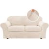 image:imageHVERSAILTEX Real Velvet Plush 3 Piece Stretch Sofa Covers Couch Covers for 2 Cushion Couch Loveseat Covers Width Up to 72 Inch Feature Thick Soft Stay in Place Medium Sofa CamelCream