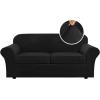 image:imageHVERSAILTEX Real Velvet Plush 3 Piece Stretch Sofa Covers Couch Covers for 2 Cushion Couch Loveseat Covers Width Up to 72 Inch Feature Thick Soft Stay in Place Medium Sofa CamelJet Black