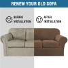 image:imageHVERSAILTEX Real Velvet Plush 3 Piece Stretch Sofa Covers Couch Covers for 2 Cushion Couch Loveseat Covers Width Up to 72 Inch Feature Thick Soft Stay in Place Medium Sofa CamelBronze Brown