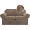 image:imageHVERSAILTEX Real Velvet Plush 3 Piece Stretch Sofa Covers Couch Covers for 2 Cushion Couch Loveseat Covers Width Up to 72 Inch Feature Thick Soft Stay in Place Medium Sofa CamelMocha