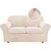 image:imageHVERSAILTEX Real Velvet Plush 3 Piece Stretch Sofa Covers Couch Covers for 2 Cushion Couch Loveseat Covers Width Up to 72 Inch Feature Thick Soft Stay in Place Medium Sofa CamelCream