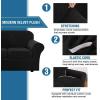 image:imageHVERSAILTEX Real Velvet Plush 3 Piece Stretch Sofa Covers Couch Covers for 2 Cushion Couch Loveseat Covers Width Up to 72 Inch Feature Thick Soft Stay in Place Medium Sofa CamelJet Black