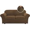 image:imageHVERSAILTEX Real Velvet Plush 3 Piece Stretch Sofa Covers Couch Covers for 2 Cushion Couch Loveseat Covers Width Up to 72 Inch Feature Thick Soft Stay in Place Medium Sofa CamelBronze Brown
