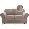 image:imageHVERSAILTEX Real Velvet Plush 3 Piece Stretch Sofa Covers Couch Covers for 2 Cushion Couch Loveseat Covers Width Up to 72 Inch Feature Thick Soft Stay in Place Medium Sofa CamelTaupe
