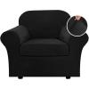 image:imageHVERSAILTEX Real Velvet Plush 3 Piece Stretch Sofa Covers Couch Covers for 2 Cushion Couch Loveseat Covers Width Up to 72 Inch Feature Thick Soft Stay in Place Medium Sofa CamelJet Black