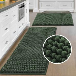 image:imageHVERSAILTEX Bathroom Rugs Sets Soft Water Absorbent Plush Bath Runner Non Skid Washable Floor Mat for KitchenLiving Room Set of 2 47 x 2017 x 24 Bronze Green