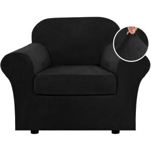 image:imageHVERSAILTEX Real Velvet Plush 3 Piece Stretch Sofa Covers Couch Covers for 2 Cushion Couch Loveseat Covers Width Up to 72 Inch Feature Thick Soft Stay in Place Medium Sofa CamelJet Black