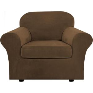 image:imageHVERSAILTEX Real Velvet Plush 3 Piece Stretch Sofa Covers Couch Covers for 2 Cushion Couch Loveseat Covers Width Up to 72 Inch Feature Thick Soft Stay in Place Medium Sofa CamelBronze Brown
