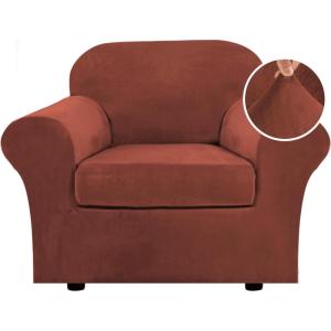 image:imageHVERSAILTEX Real Velvet Plush 3 Piece Stretch Sofa Covers Couch Covers for 2 Cushion Couch Loveseat Covers Width Up to 72 Inch Feature Thick Soft Stay in Place Medium Sofa CamelRust