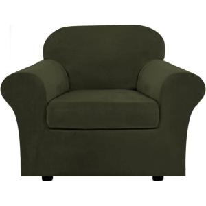 image:imageHVERSAILTEX Real Velvet Plush 3 Piece Stretch Sofa Covers Couch Covers for 2 Cushion Couch Loveseat Covers Width Up to 72 Inch Feature Thick Soft Stay in Place Medium Sofa CamelOlive