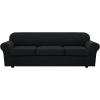 image:imageHVERSAILTEX 3 Piece Stretch Sofa Covers for 2 Cushion Loveseat Couch  Thicker Jacquard Fabric Medium Sofa TaupeBlack