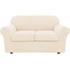 image:imageHVERSAILTEX 3 Piece Stretch Sofa Covers for 2 Cushion Loveseat Couch  Thicker Jacquard Fabric Medium Sofa TaupeCream