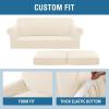 image:imageHVERSAILTEX 3 Piece Stretch Sofa Covers for 2 Cushion Loveseat Couch  Thicker Jacquard Fabric Medium Sofa TaupeCream