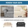 image:imageHVERSAILTEX 3 Piece Stretch Sofa Covers for 2 Cushion Loveseat Couch  Thicker Jacquard Fabric Medium Sofa TaupeCream
