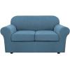 image:imageHVERSAILTEX 3 Piece Stretch Sofa Covers for 2 Cushion Loveseat Couch  Thicker Jacquard Fabric Medium Sofa TaupeDusty Blue