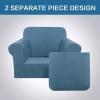 image:imageHVERSAILTEX 3 Piece Stretch Sofa Covers for 2 Cushion Loveseat Couch  Thicker Jacquard Fabric Medium Sofa TaupeDusty Blue
