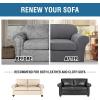 image:imageHVERSAILTEX 3 Piece Stretch Sofa Covers for 2 Cushion Loveseat Couch  Thicker Jacquard Fabric Medium Sofa TaupeGrey