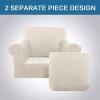 image:imageHVERSAILTEX 3 Piece Stretch Sofa Covers for 2 Cushion Loveseat Couch  Thicker Jacquard Fabric Medium Sofa TaupeNatural
