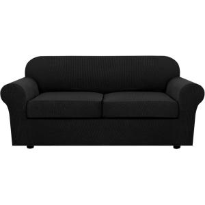 image:imageHVERSAILTEX 3 Piece Stretch Sofa Covers for 2 Cushion Loveseat Couch  Thicker Jacquard Fabric Medium Sofa TaupeBlack