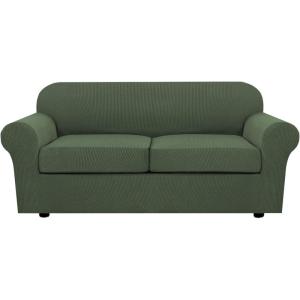 image:imageHVERSAILTEX 3 Piece Stretch Sofa Covers for 2 Cushion Loveseat Couch  Thicker Jacquard Fabric Medium Sofa TaupeBronze Green
