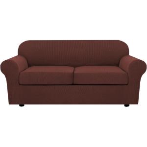 image:imageHVERSAILTEX 3 Piece Stretch Sofa Covers for 2 Cushion Loveseat Couch  Thicker Jacquard Fabric Medium Sofa TaupeBurnt Brick