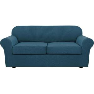 image:imageHVERSAILTEX 3 Piece Stretch Sofa Covers for 2 Cushion Loveseat Couch  Thicker Jacquard Fabric Medium Sofa TaupeDeep Teal