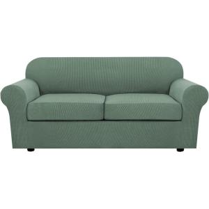 image:imageHVERSAILTEX 3 Piece Stretch Sofa Covers for 2 Cushion Loveseat Couch  Thicker Jacquard Fabric Medium Sofa TaupeLoden Frost