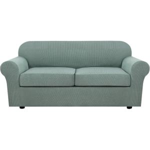image:imageHVERSAILTEX 3 Piece Stretch Sofa Covers for 2 Cushion Loveseat Couch  Thicker Jacquard Fabric Medium Sofa TaupeSage
