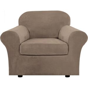 image:imageHVERSAILTEX Real Velvet Plush 3 Piece Stretch Sofa Covers Couch Covers for 2 Cushion Couch Loveseat Covers Width Up to 72 Inch Feature Thick Soft Stay in Place Medium Sofa Bronze BrownMocha