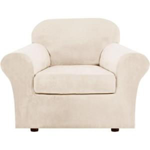 image:imageHVERSAILTEX Real Velvet Plush 3 Piece Stretch Sofa Covers Couch Covers for 2 Cushion Couch Loveseat Covers Width Up to 72 Inch Feature Thick Soft Stay in Place Medium Sofa Bronze BrownCream